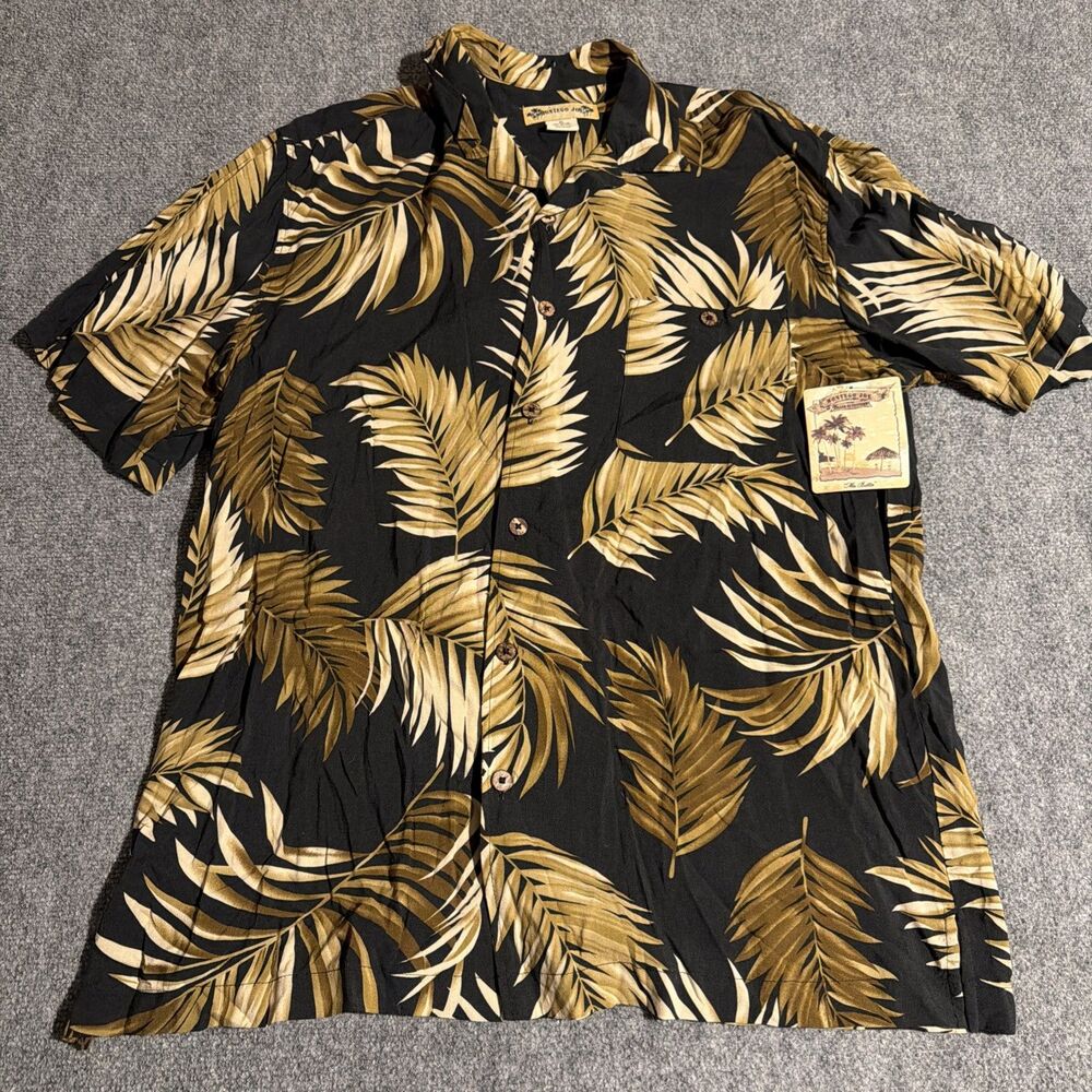Vtg Montego Joe Hawaiian Shirt Mens XL Black Floral 100% Rayon Short Sleeve NWT